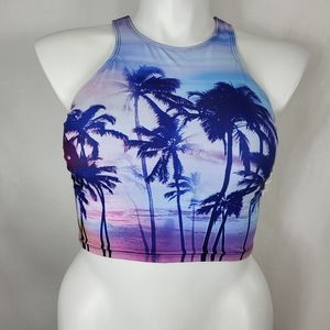 Bongo TANKINI TOP Juniors Size L Palm Trees Purple Blue Swim NWT It's A Jungle